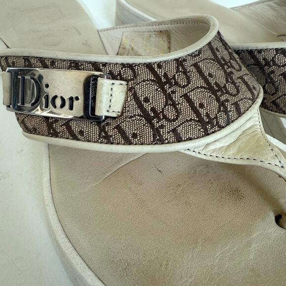 Christian Dior Trotter Monogram Flip Flop Sandals 2005 Logo Brown 36.5 - Picture 2 of 9
